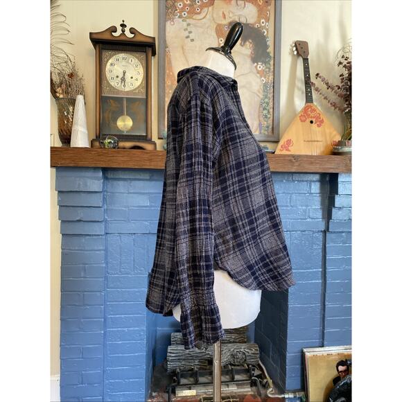 Madewell S Oversized Navy Blue White Plaid Wool Blend Flannel Button Down Shirt - Picture 3 of 12